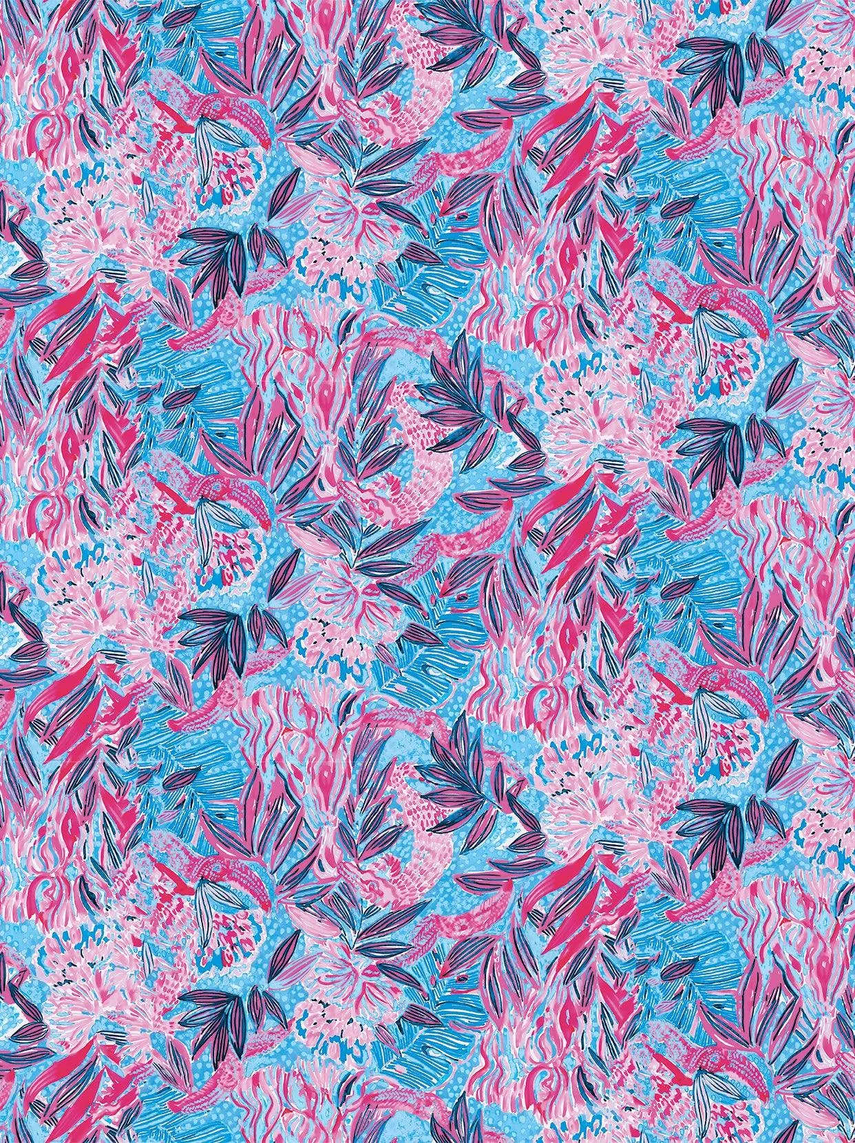 Pink and Blue Vintage Print Golf Polo Shirt for Women