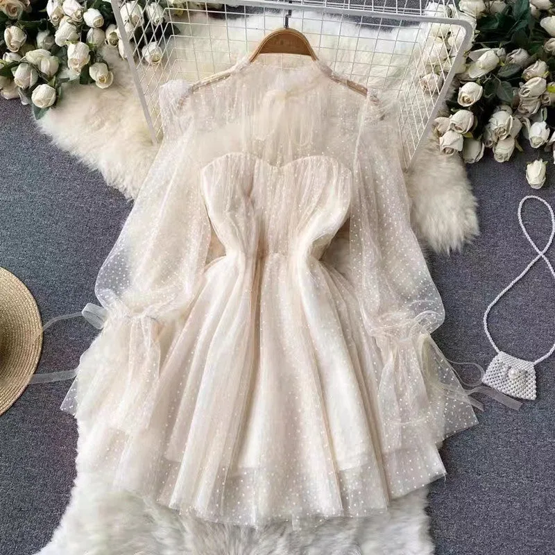 Polka Dot Mesh Fairy Skirt Spring and Summer Birthday Dress Fluffy Skirt 836