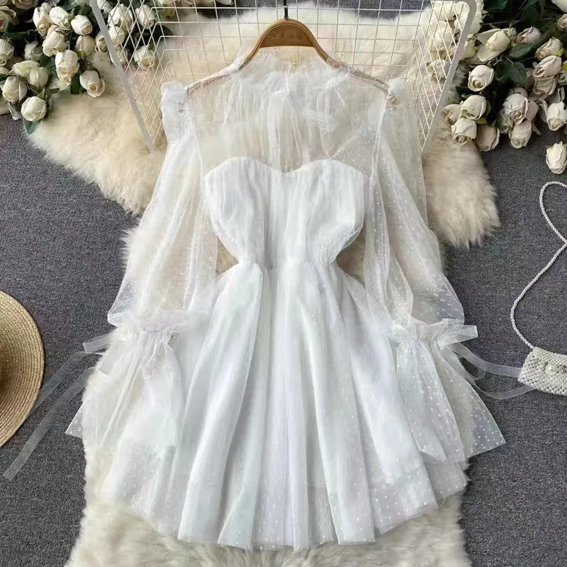 Polka Dot Mesh Fairy Skirt Spring and Summer Birthday Dress Fluffy Skirt 836