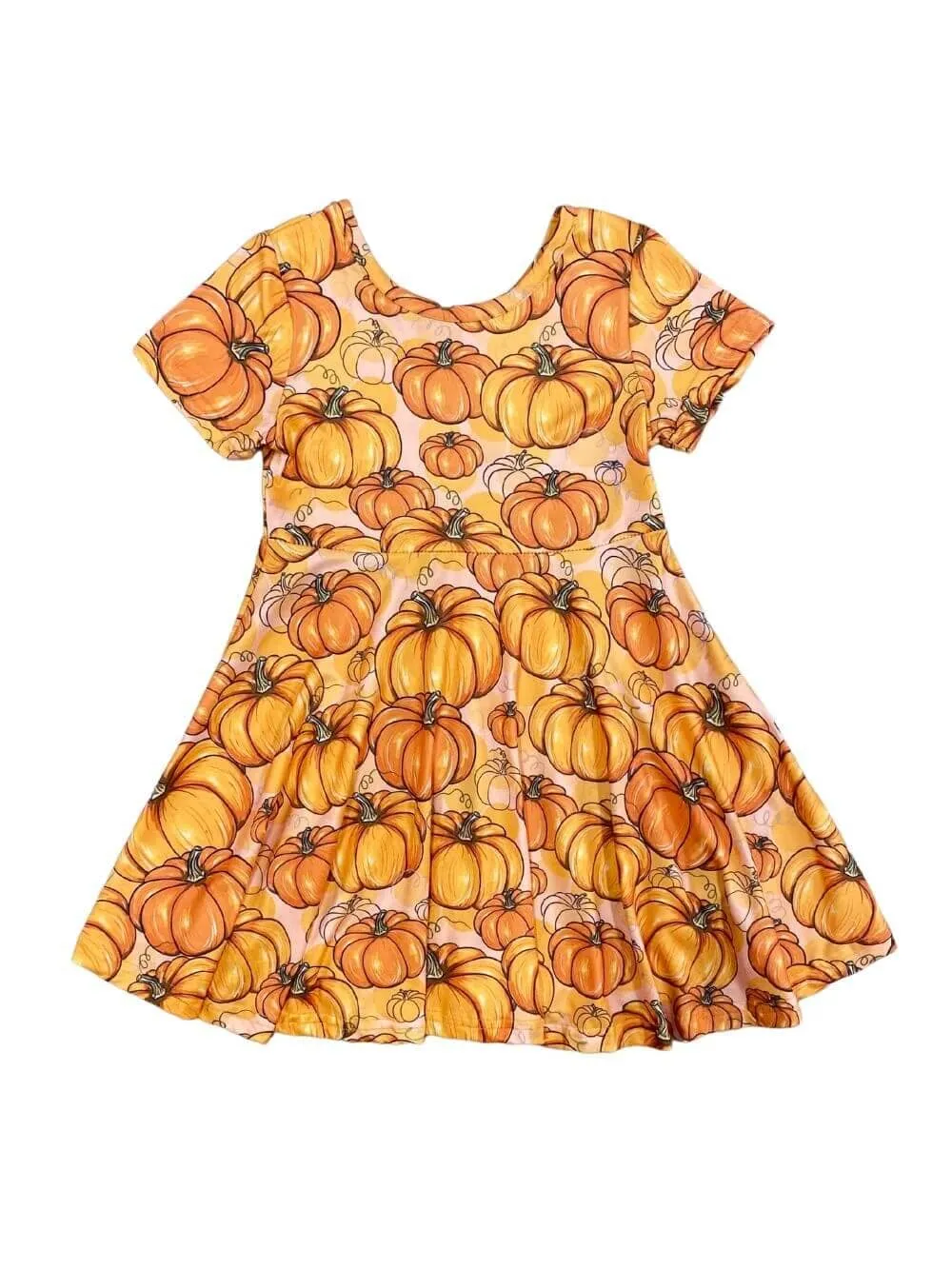Pumpkins Please Girls Orange Short Sleeve Skater Dress