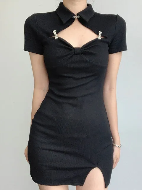 Punk Choker Split Side Dress Mini Dress