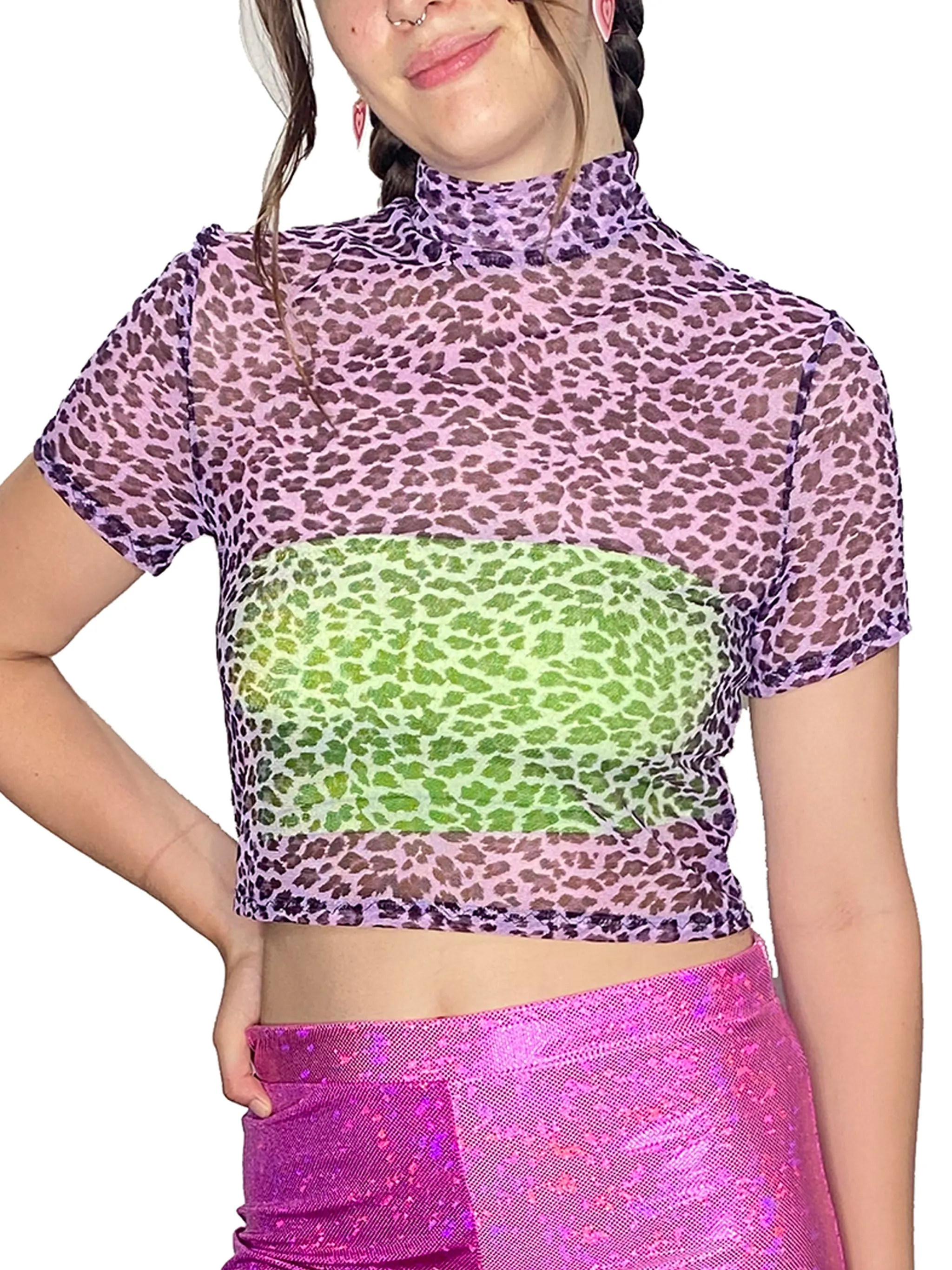 Purple Leopard Mesh Top (Large)