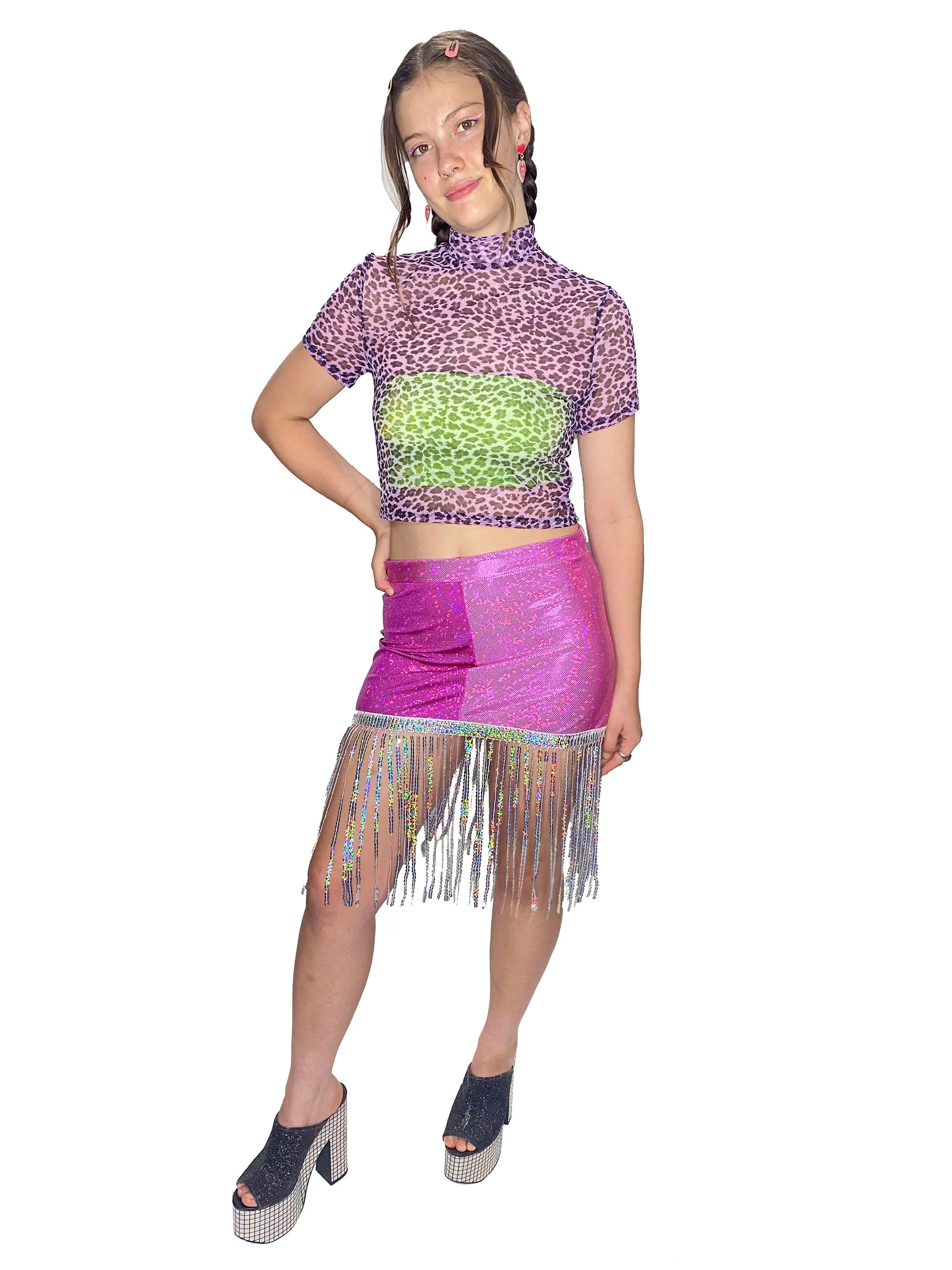 Purple Leopard Mesh Top (Large)