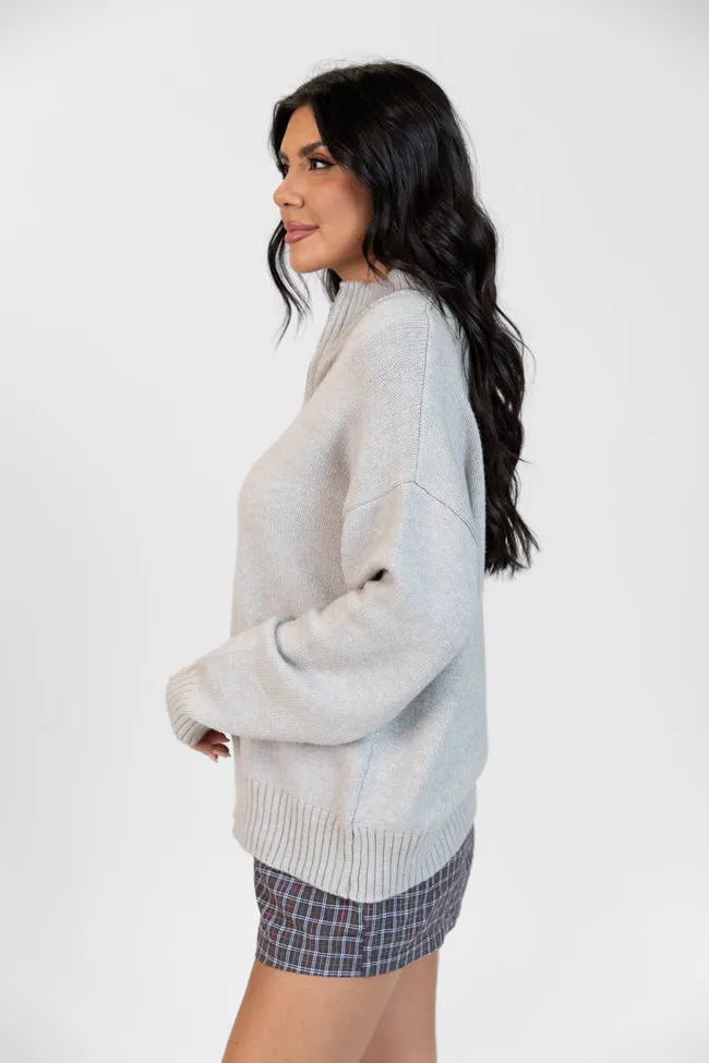 Roll With It Heather Grey Solid Quarter Zip Sweater FINAL SALE