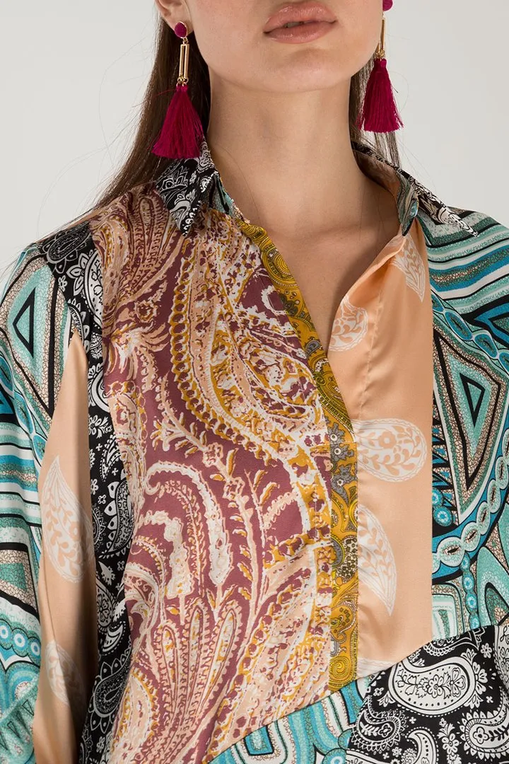 Satin Patch Work Print Tunic