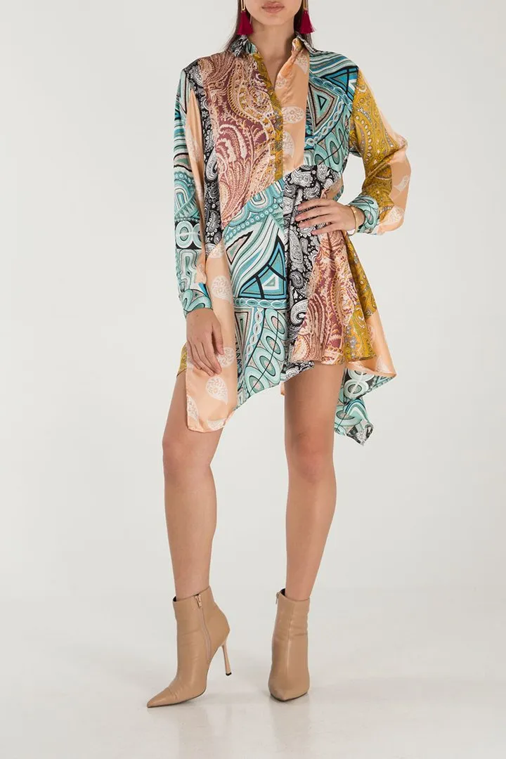 Satin Patch Work Print Tunic