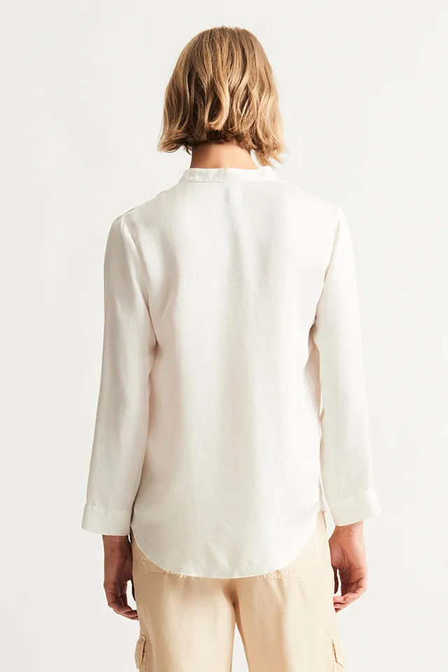 Silk Washed White Perfect Henley Blouse