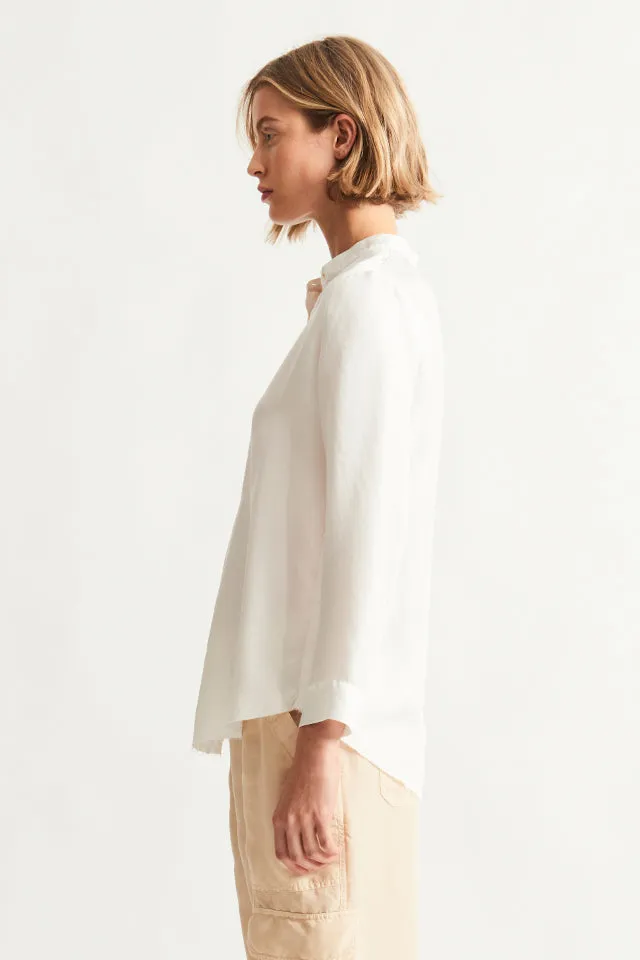 Silk Washed White Perfect Henley Blouse