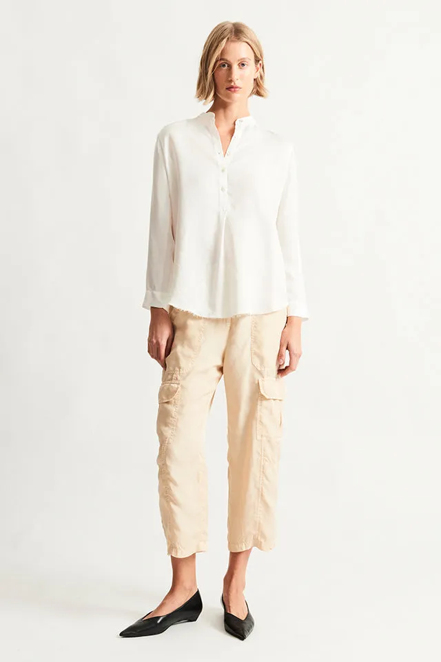 Silk Washed White Perfect Henley Blouse