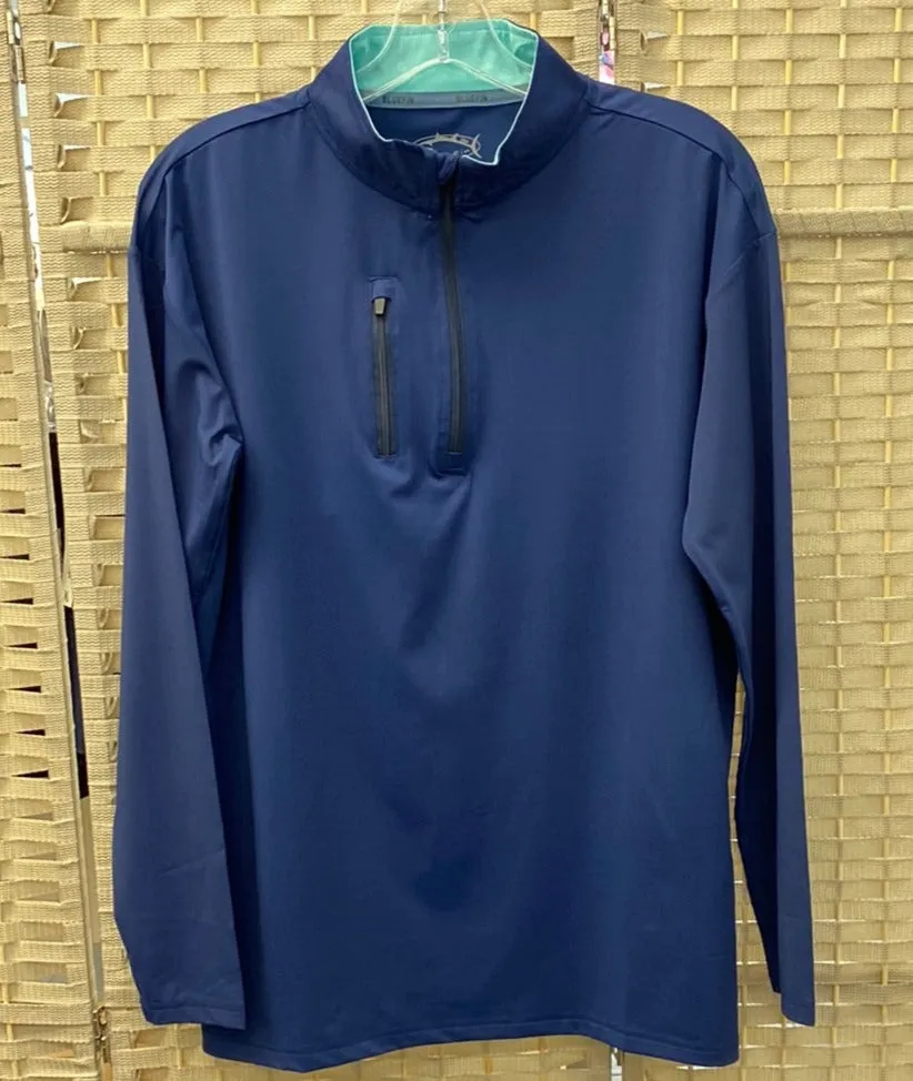 Solar Quarter Zip Tee w Pockets - Navy