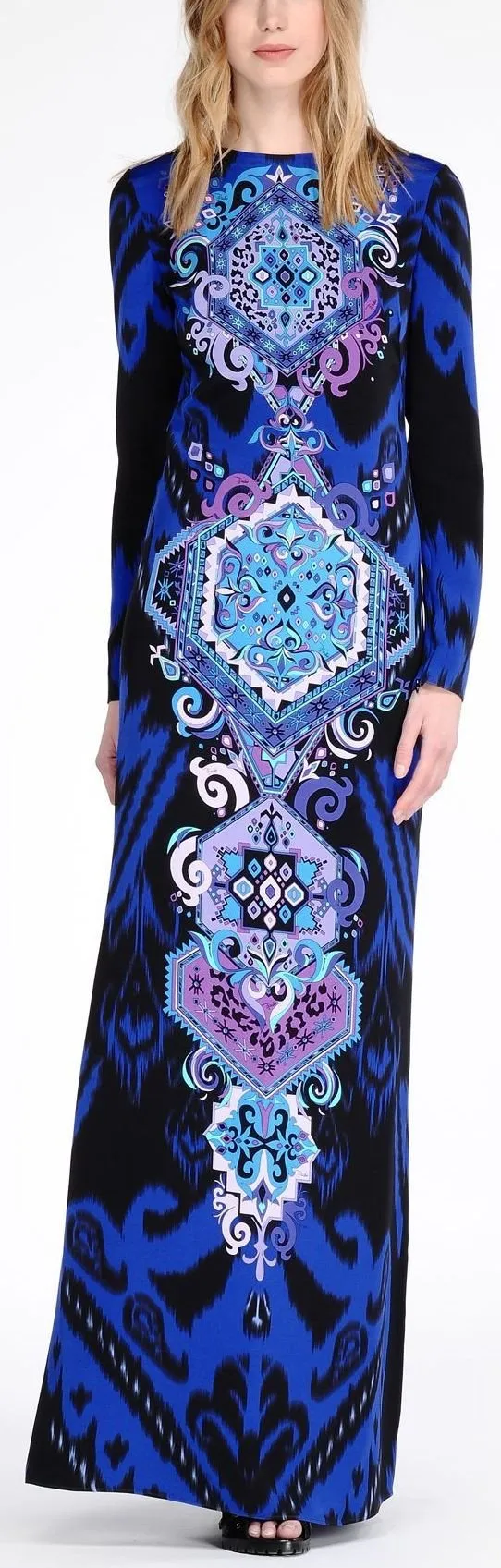 'Suzani' Motif Printed Long Gown in Blue