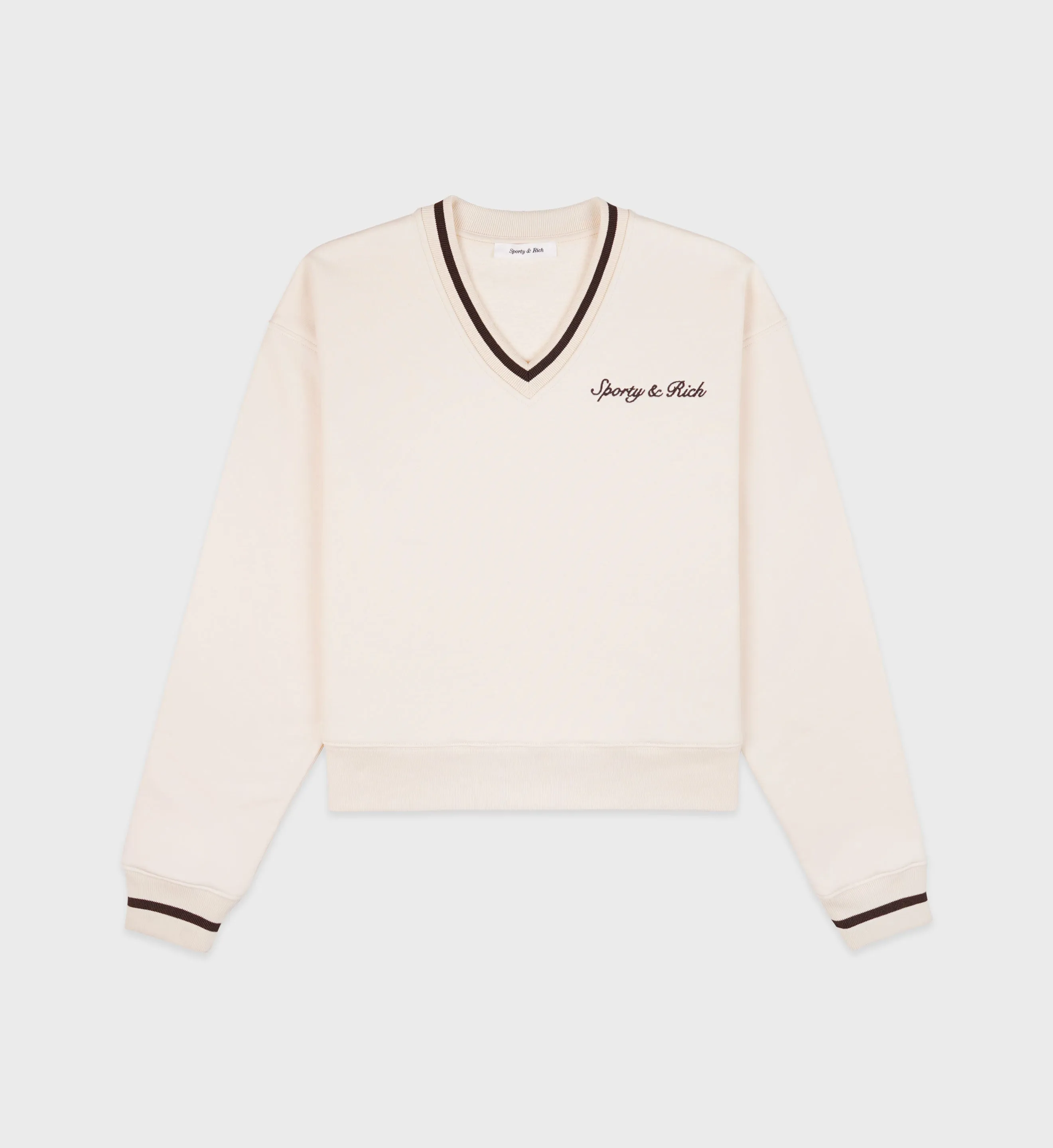 Syracuse Embroidered V-Neck Sweater - Cream/Chocolate