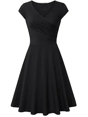 V Neck Pleated Short Sleeve Dresses