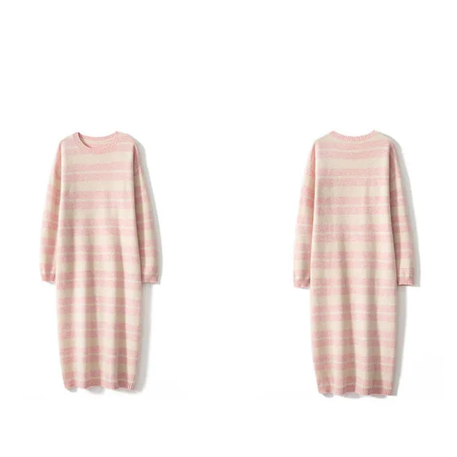 Women's Stripe Cashmere Dresses Long Cashmere Sweather Dresses