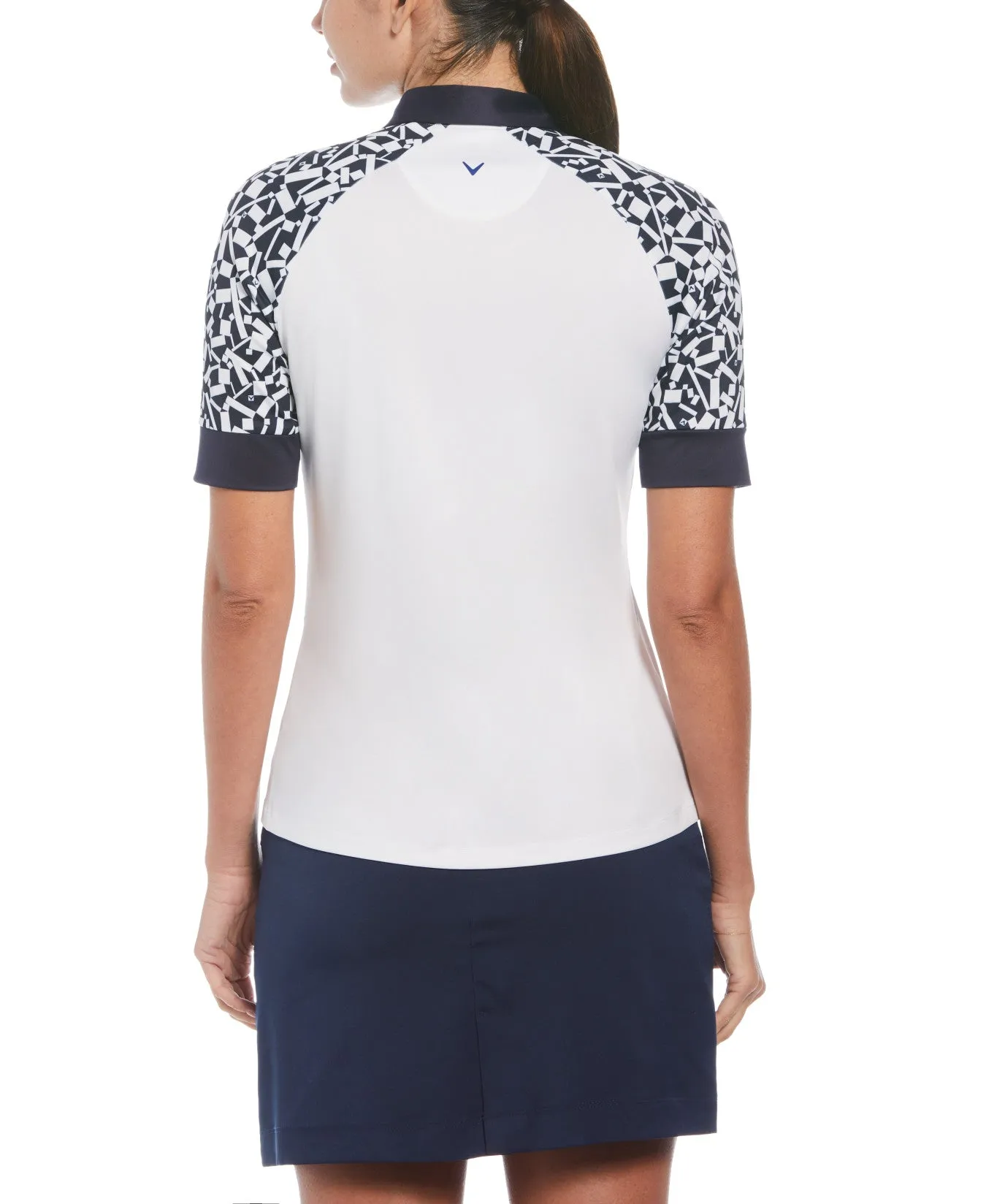 Women's Two-Tone Geometric 1/4 Zip Golf Polo In Brilliant White