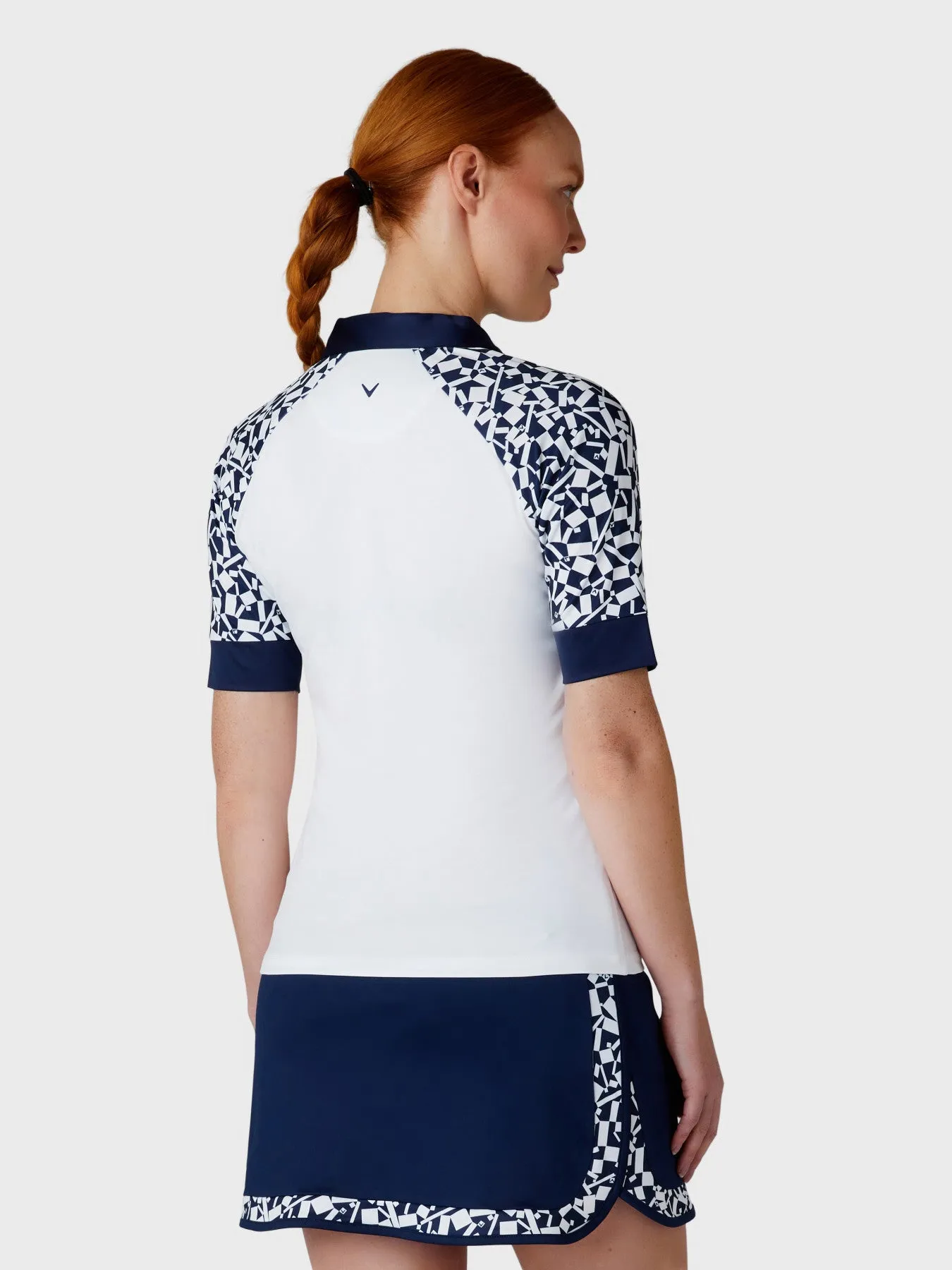 Women's Two-Tone Geometric 1/4 Zip Golf Polo In Brilliant White