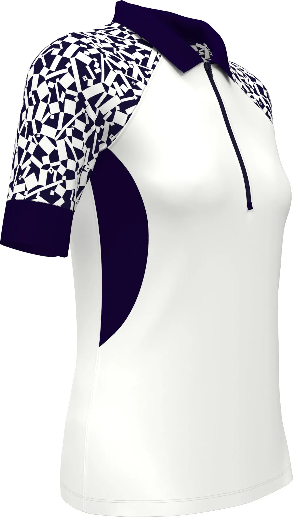 Women's Two-Tone Geometric 1/4 Zip Golf Polo In Brilliant White