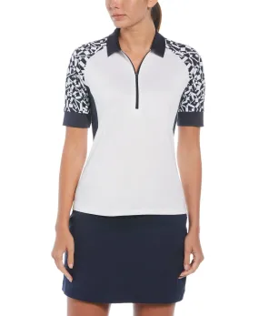 Women's Two-Tone Geometric 1/4 Zip Golf Polo In Brilliant White