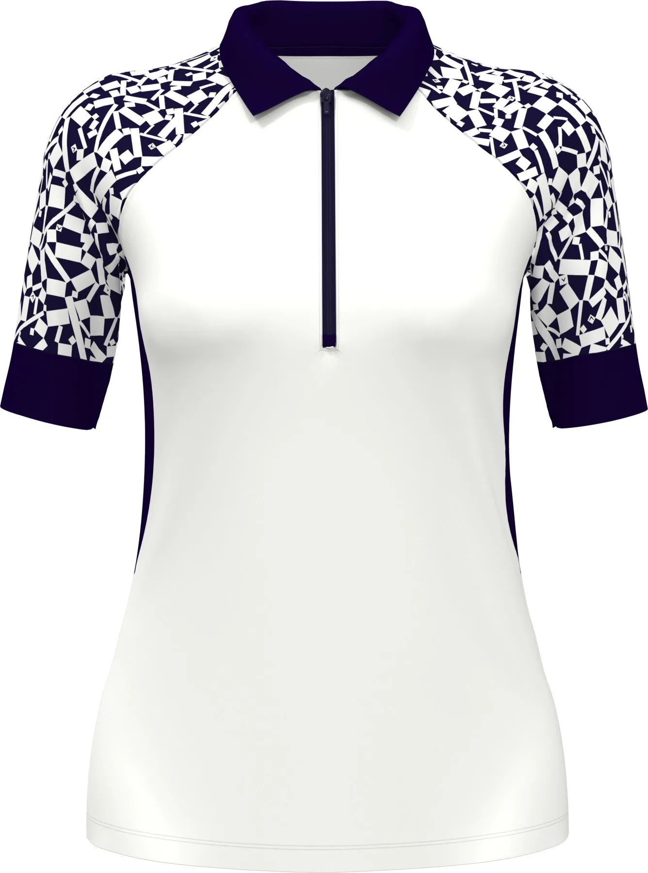 Women's Two-Tone Geometric 1/4 Zip Golf Polo In Brilliant White